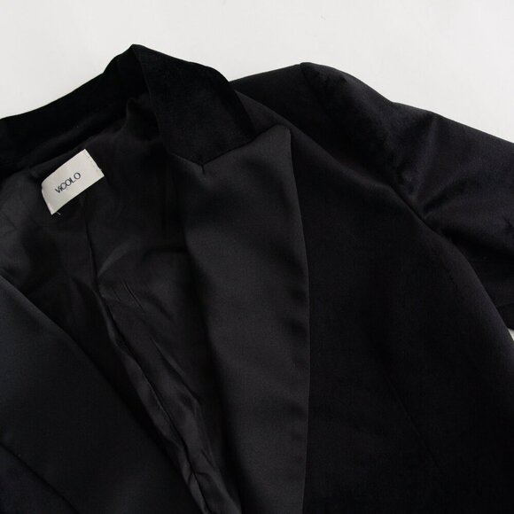 Vicolo Black Single Button Velvet Satin Lapel Collar Designer Blazer S - Picture 10 of 14